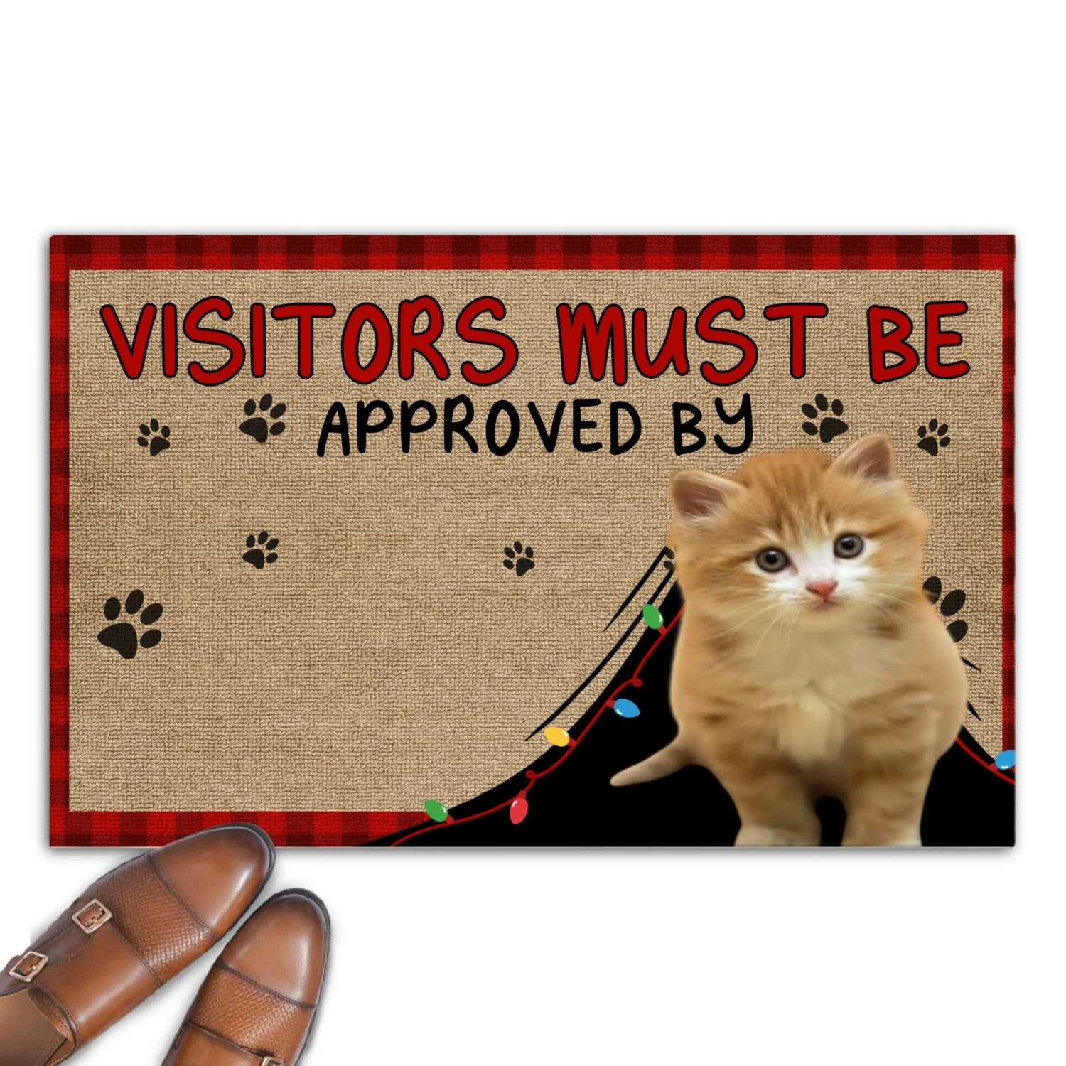 Approved By Cat Cartoon Christmas Photo - Personalized Custom Doormat - Image 2