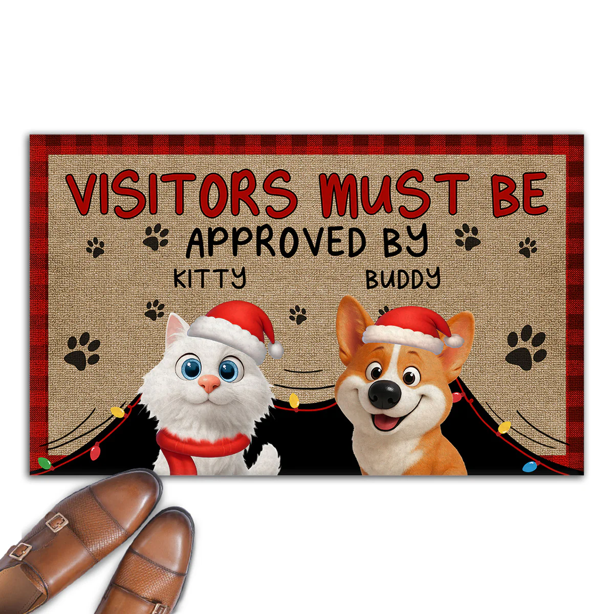 Approved By Pet Cartoon Christmas - Personalized Custom Doormat