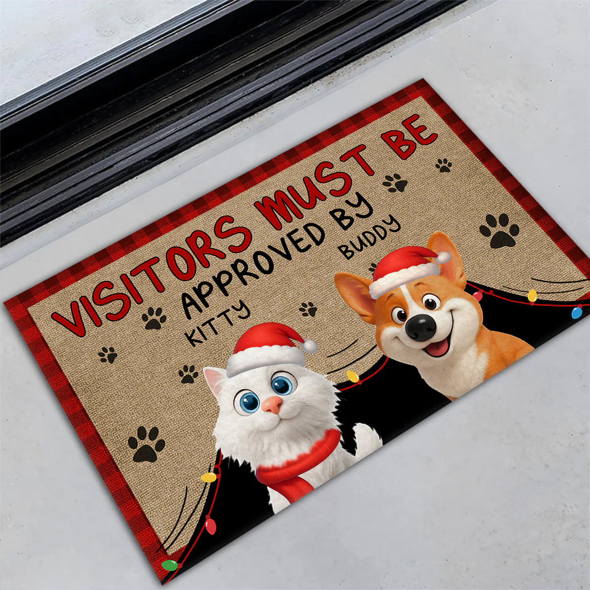 Approved By Pet Cartoon Christmas - Personalized Custom Doormat - Image 4