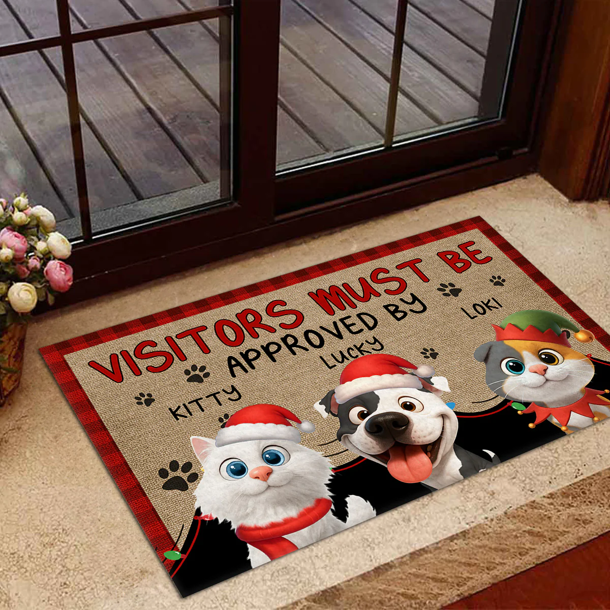 Approved By Pet Cartoon Christmas - Personalized Custom Doormat - Image 5