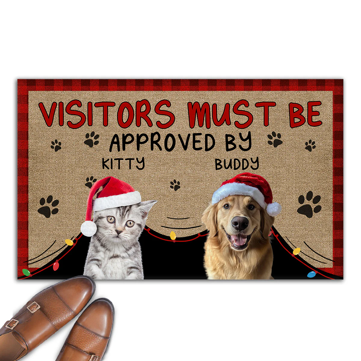 Approved By Pet Cartoon Christmas Photo - Personalized Custom Doormat