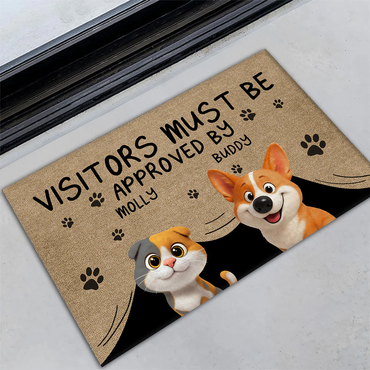 Approved By Pets Cartoon Version 2 - Personalized Custom Doormat - Image 3