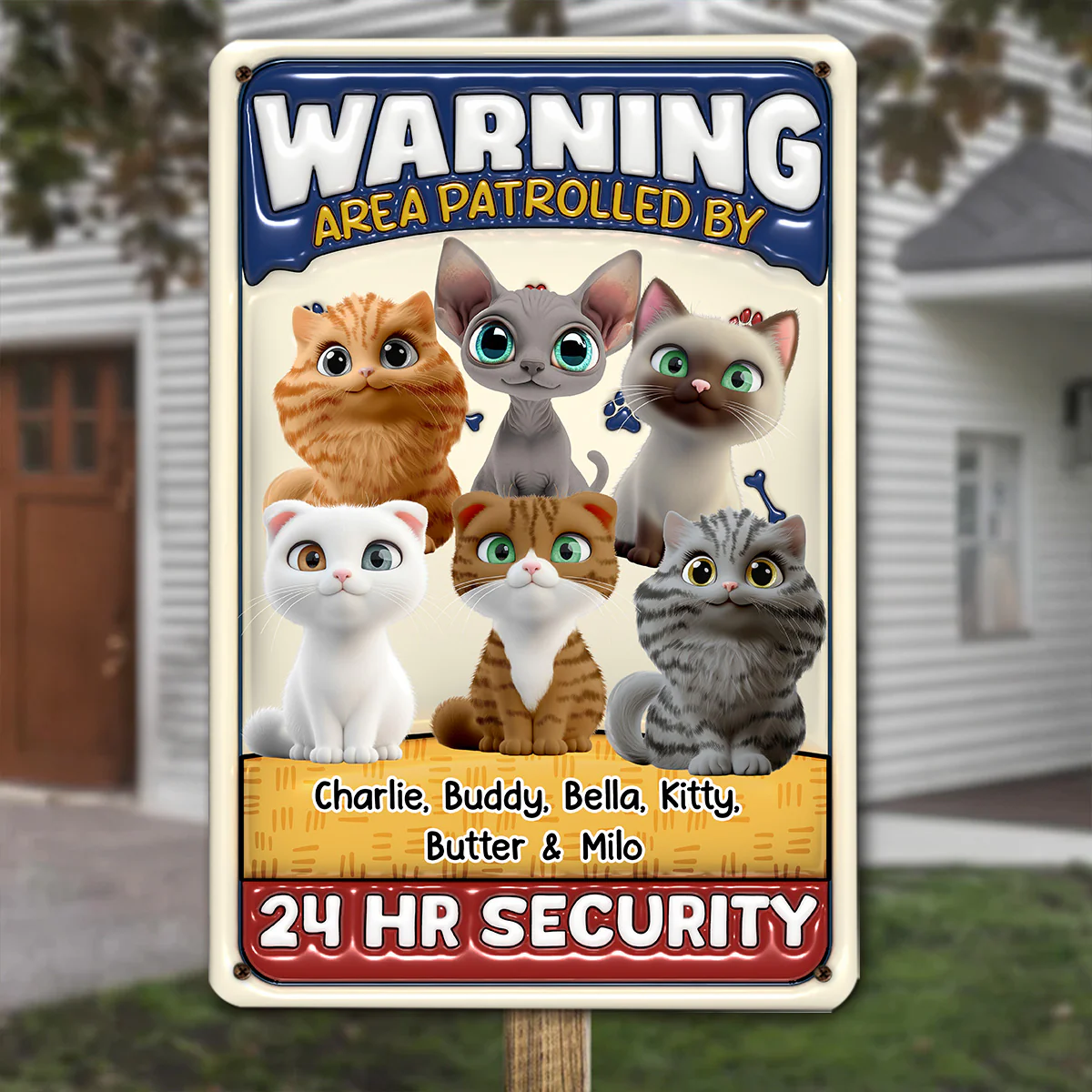 Area Patrolled By Cats - Personalized Custom 3D Inflated Effect Metal Sign - Image 4