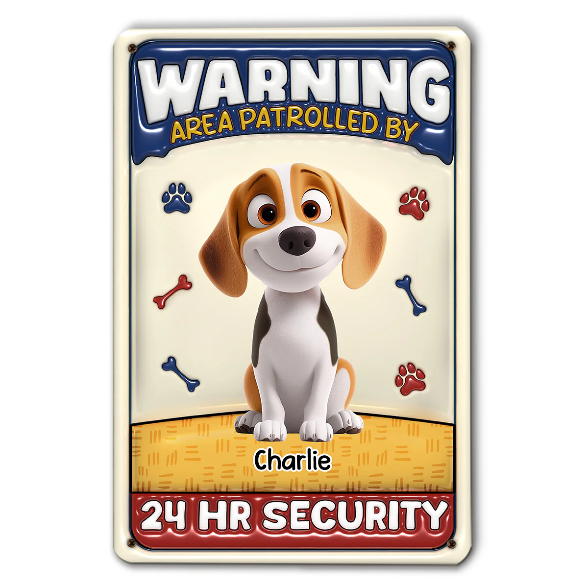 Area Patrolled By Dogs - Personalized Custom 3D Inflated Effect Metal Sign