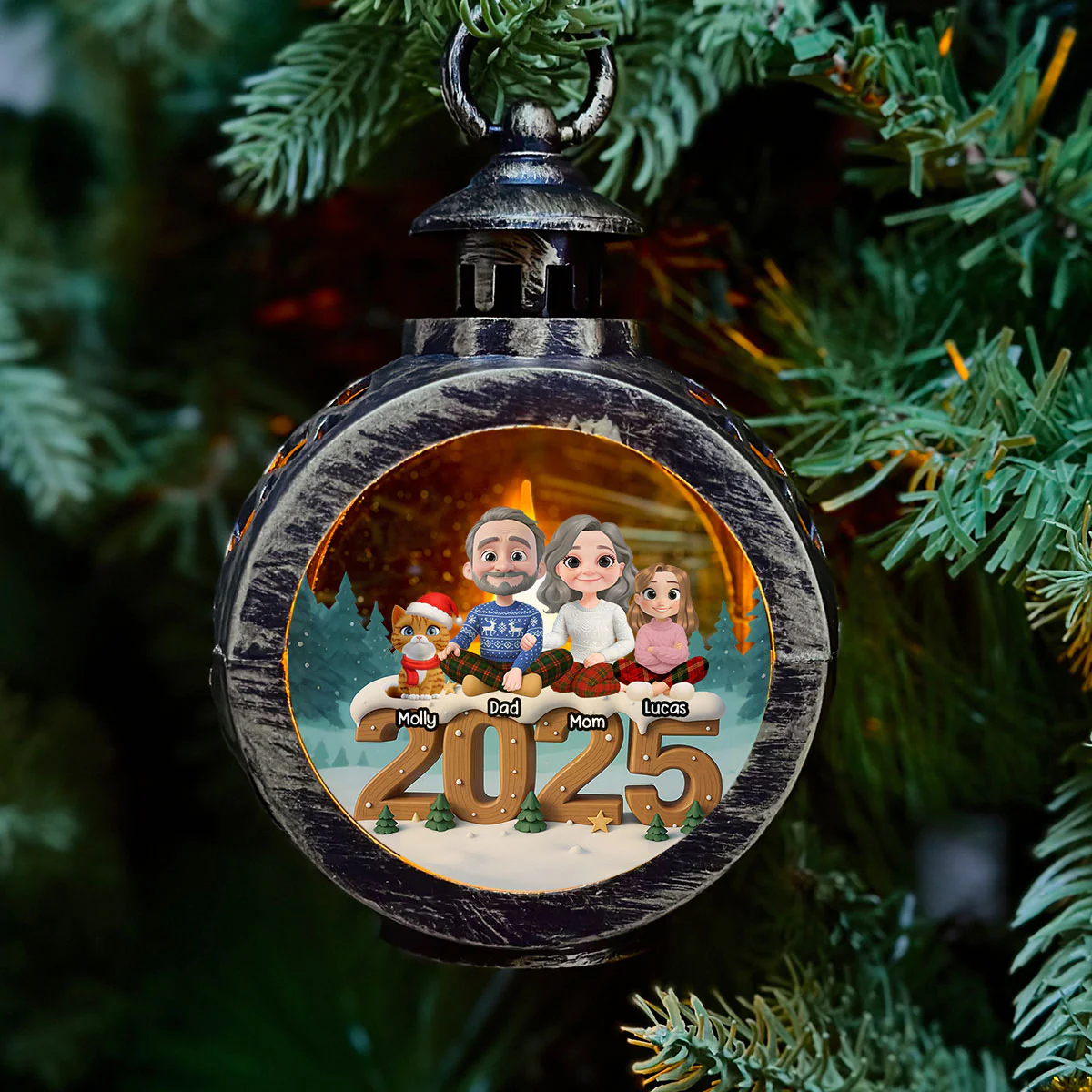 As A Family Now With Fur Babies - Personalized Custom 3D Effect Christmas Lantern - Image 2