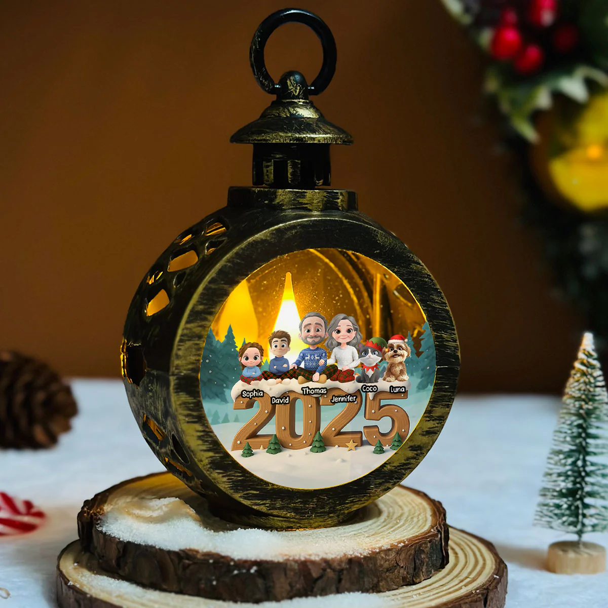 As A Family Now With Fur Babies - Personalized Custom 3D Effect Christmas Lantern - Image 5