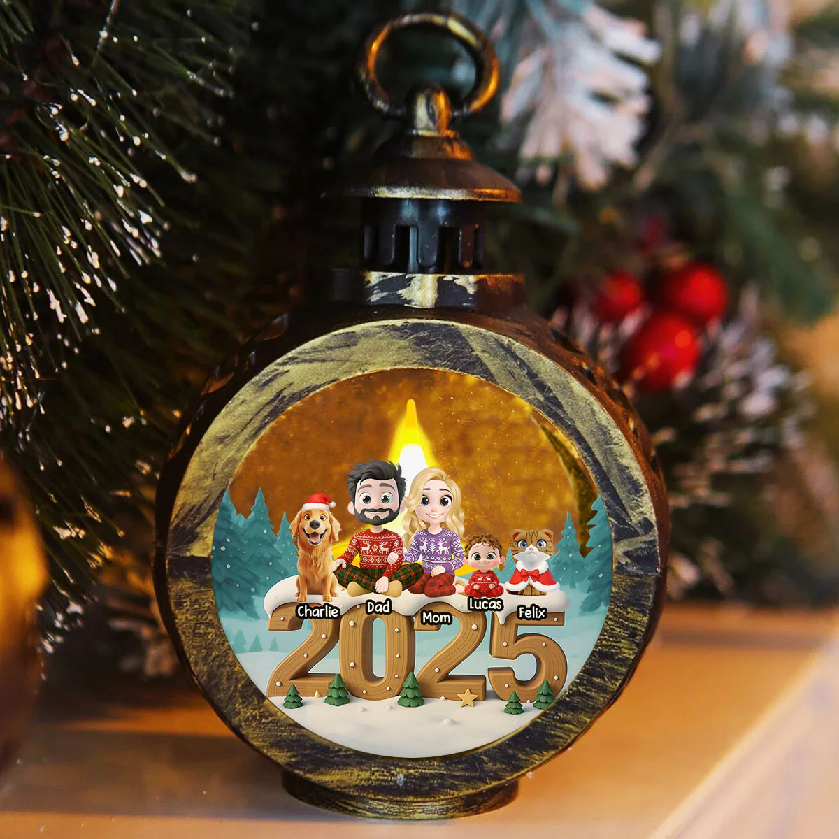 As A Family Now With Fur Babies - Personalized Custom 3D Effect Christmas Lantern - Image 6