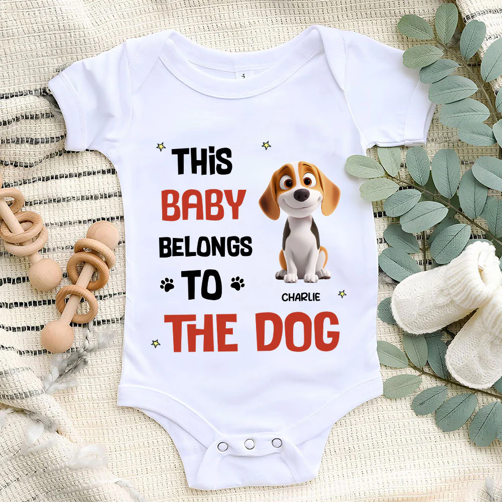 Baby Belongs To Dog Cartoon - Personalized Custom Baby Onesie - Image 2