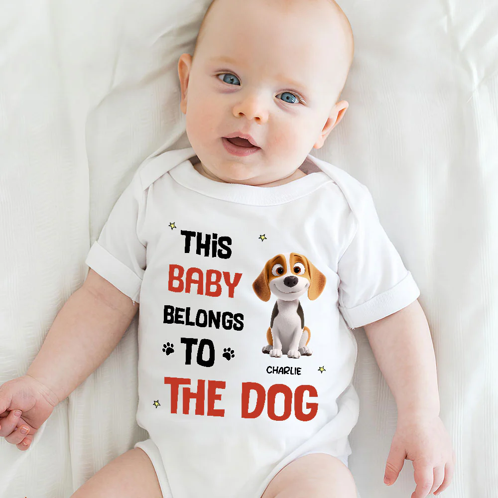 Baby Belongs To Dog Cartoon - Personalized Custom Baby Onesie - Image 3
