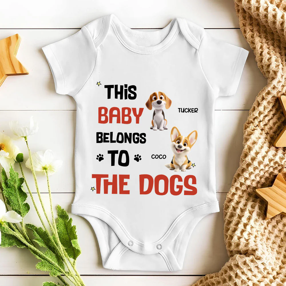 Baby Belongs To Dog Cartoon - Personalized Custom Baby Onesie - Image 4