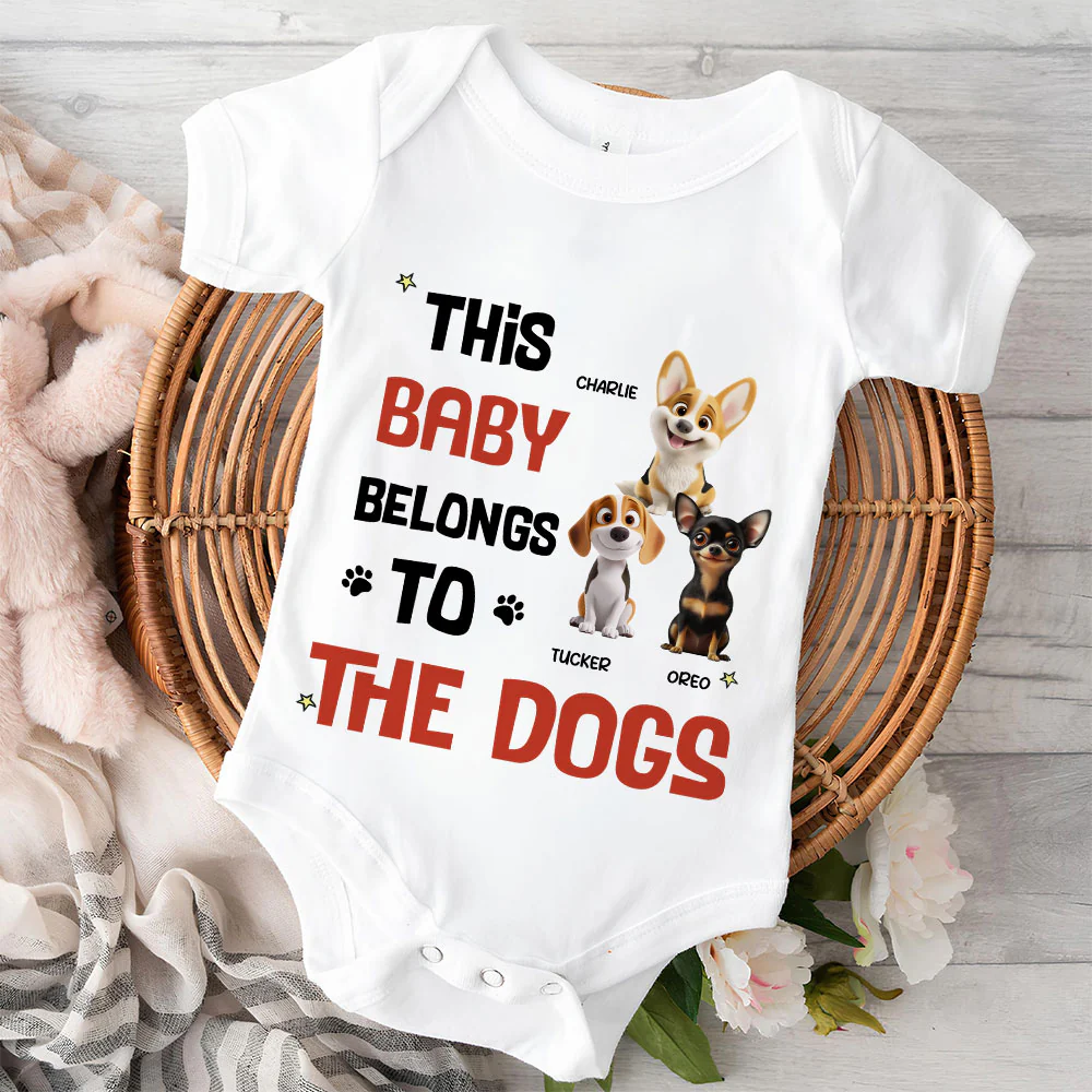 Baby Belongs To Dog Cartoon - Personalized Custom Baby Onesie - Image 5