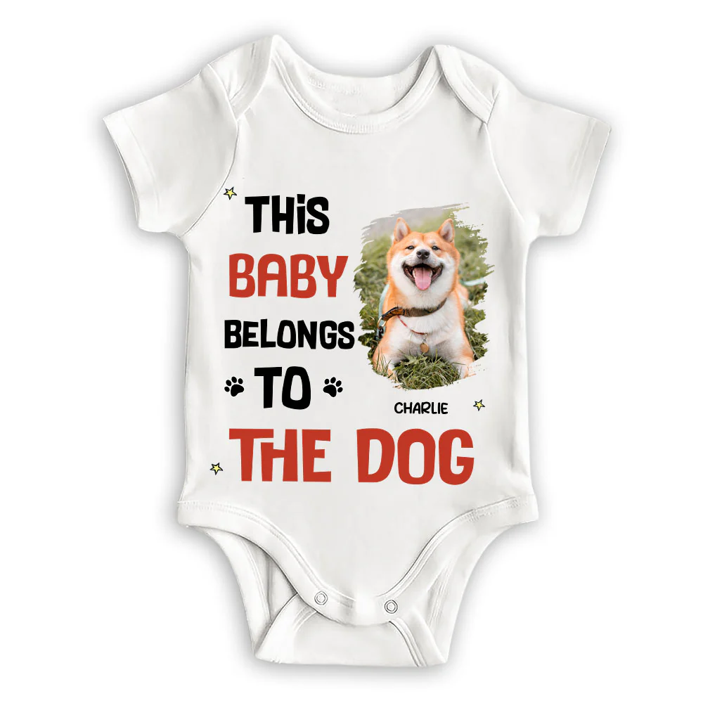Baby Belongs To Dog Cartoon Photo - Personalized Custom Baby Onesie