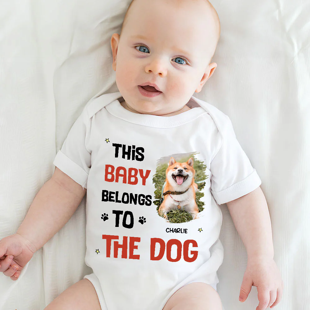 Baby Belongs To Dog Cartoon Photo - Personalized Custom Baby Onesie - Image 2