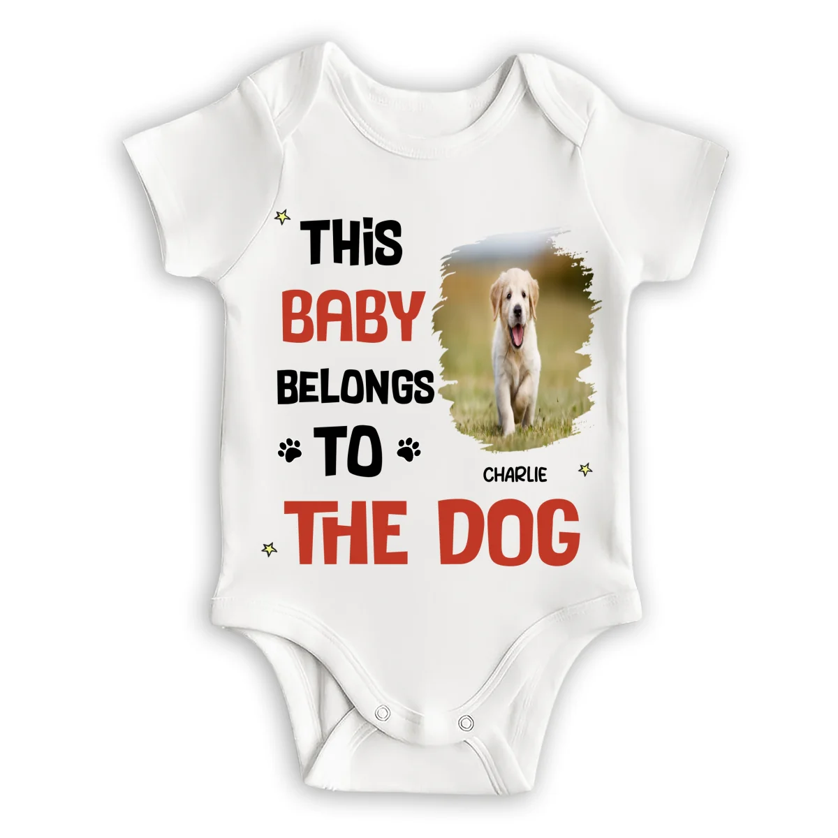 Baby Belongs To Dog Cartoon Photo - Personalized Custom Baby Onesie - Image 3