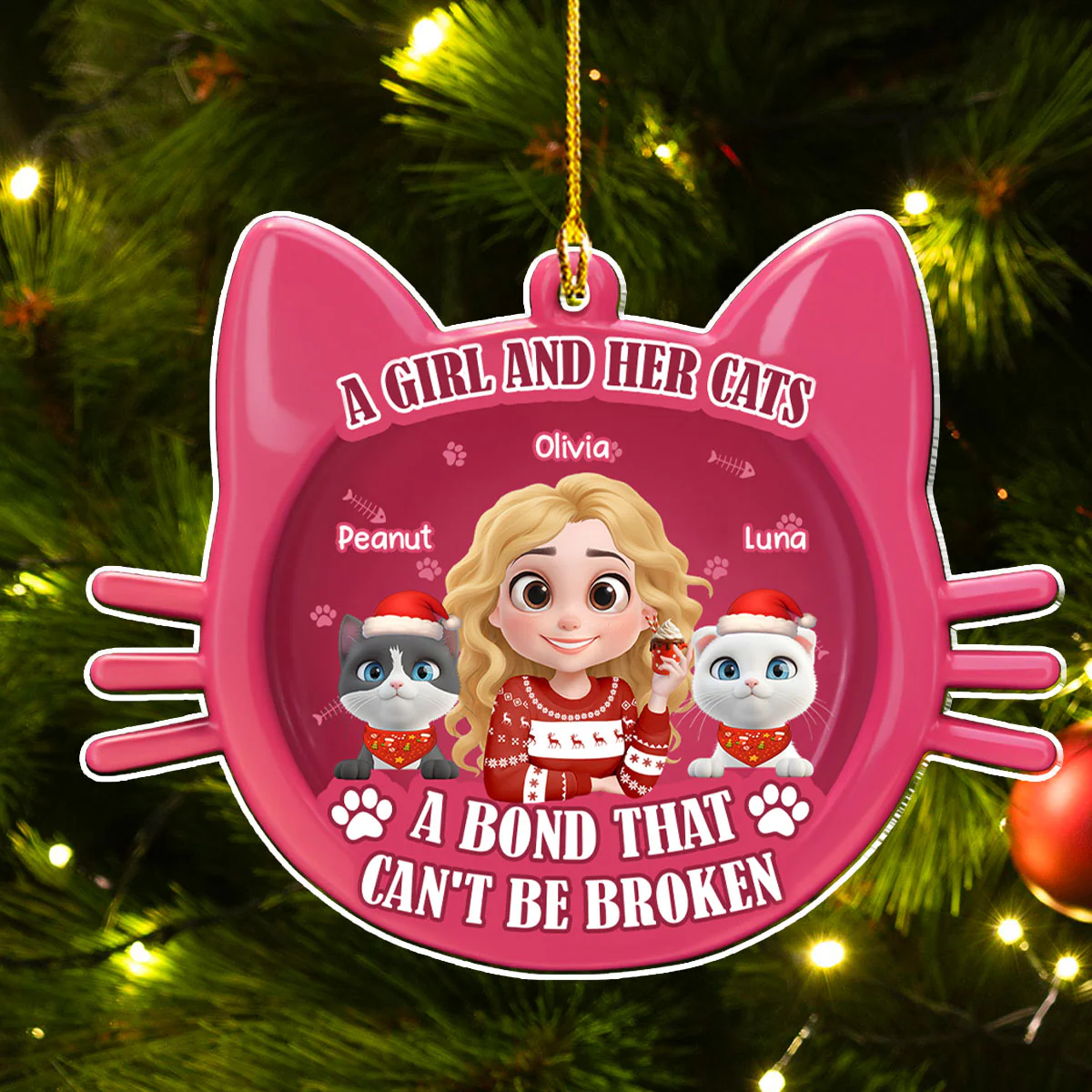 Baby Cat Girlie - Personalized Custom 3D Effect Acrylic Ornament - Image 3