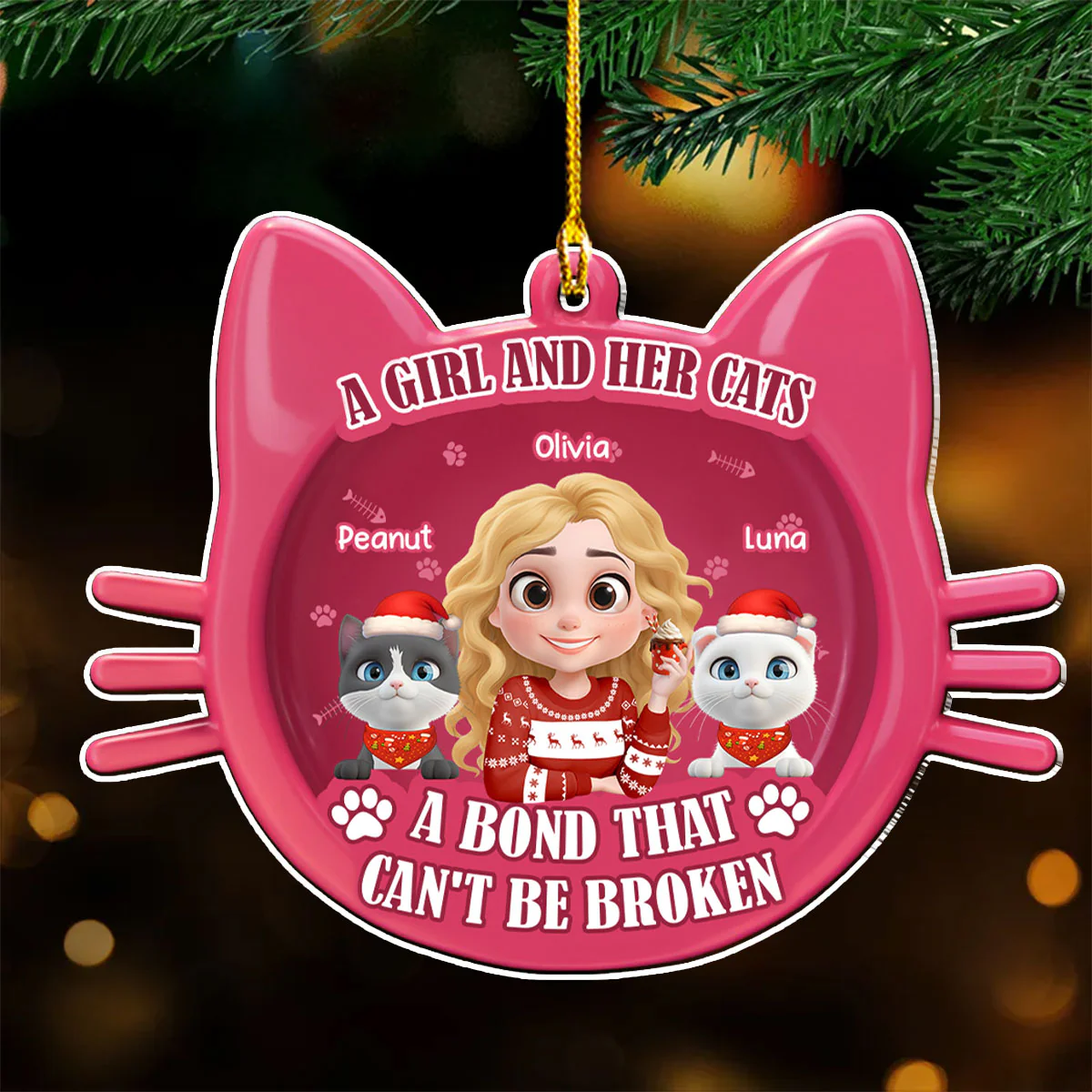 Baby Cat Girlie - Personalized Custom 3D Effect Acrylic Ornament - Image 4