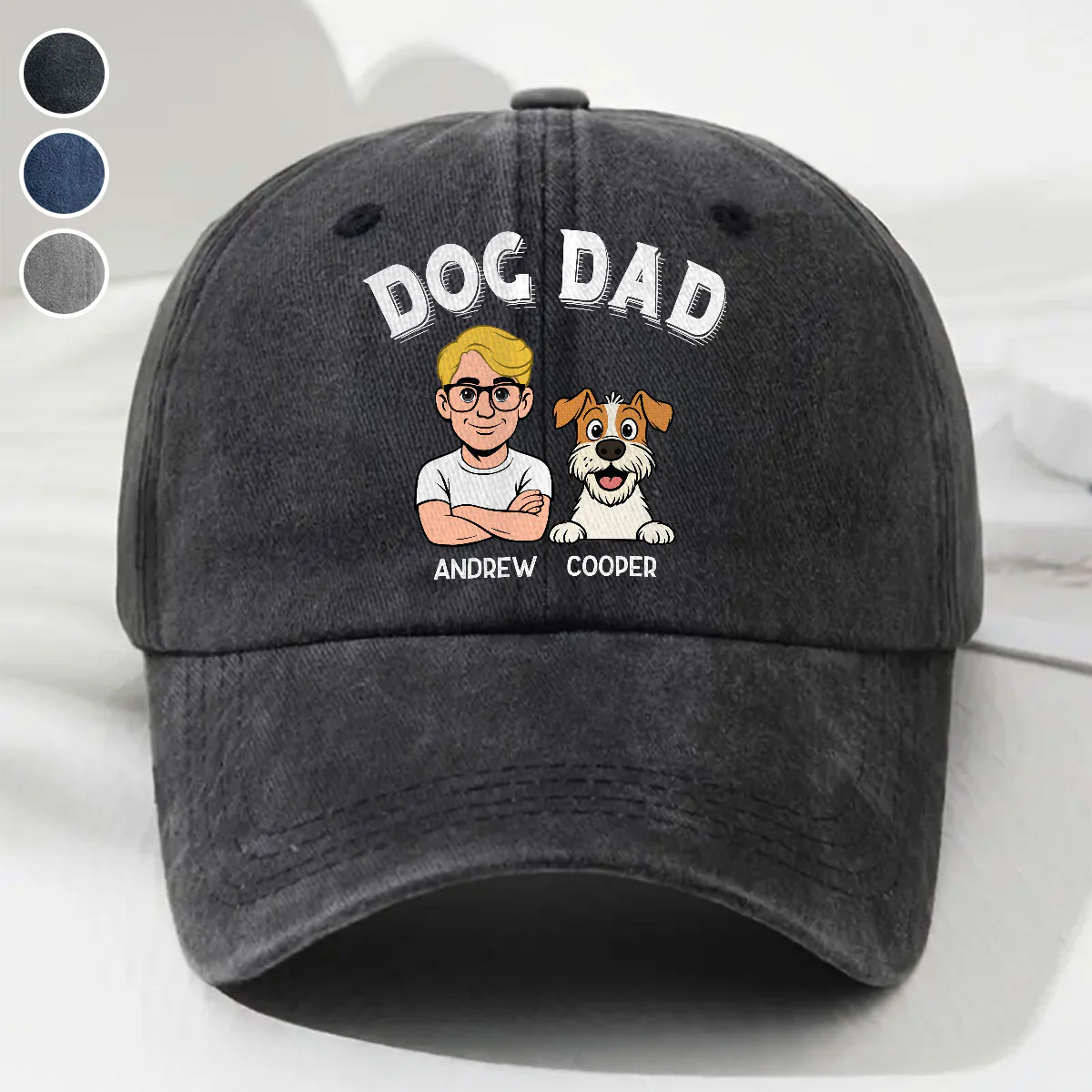 Being A Dog Dad Is The Best - Personalized Custom Vintage Washed Denim Cap