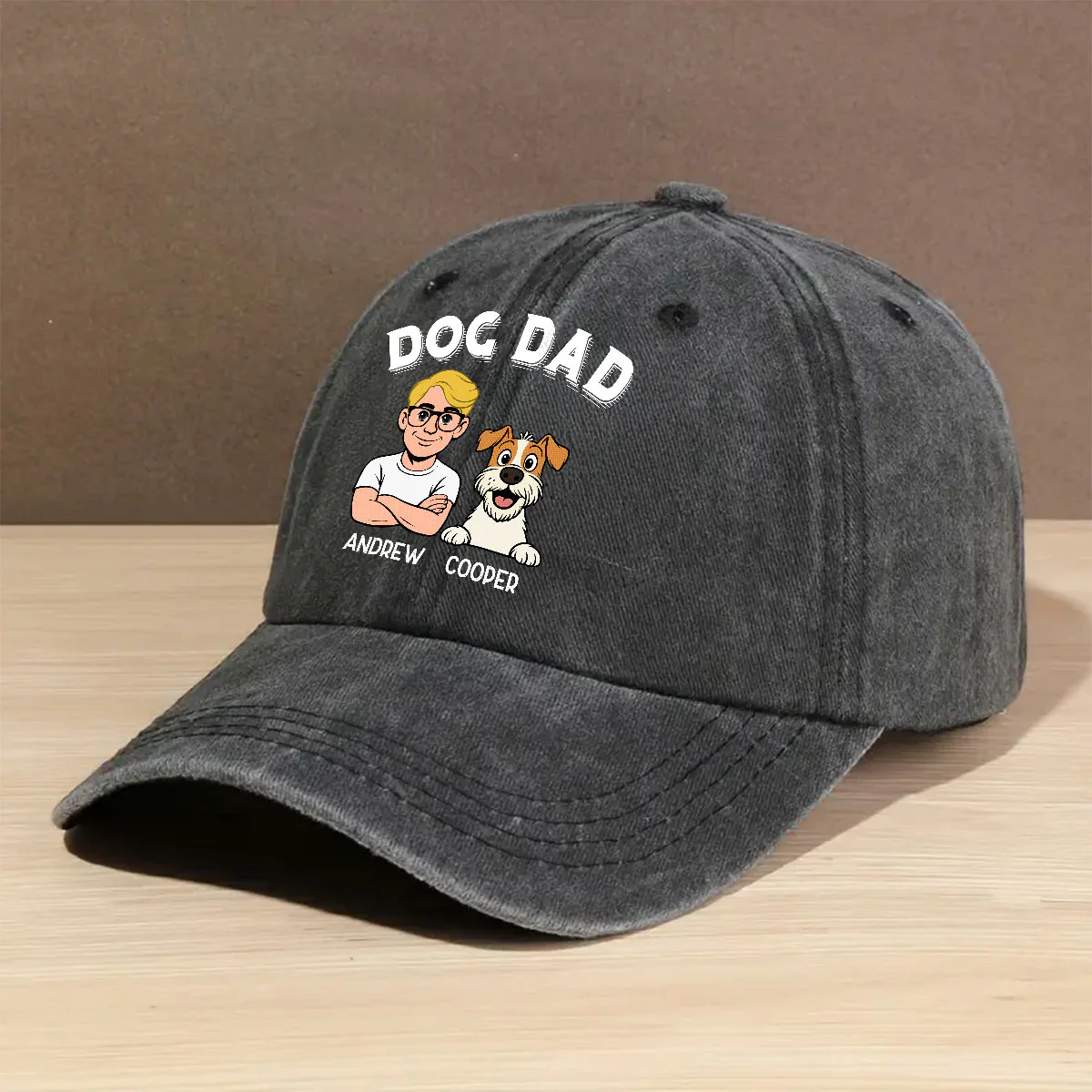 Being A Dog Dad Is The Best - Personalized Custom Vintage Washed Denim Cap - Image 2