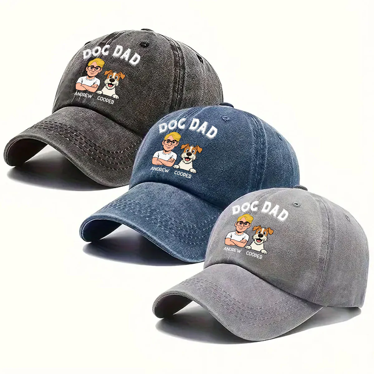 Being A Dog Dad Is The Best - Personalized Custom Vintage Washed Denim Cap - Image 4