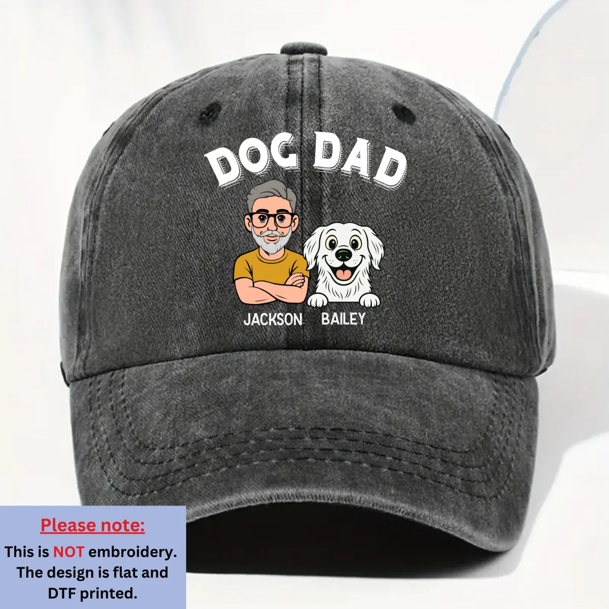 Being A Dog Dad Is The Best - Personalized Custom Vintage Washed Denim Cap - Image 6