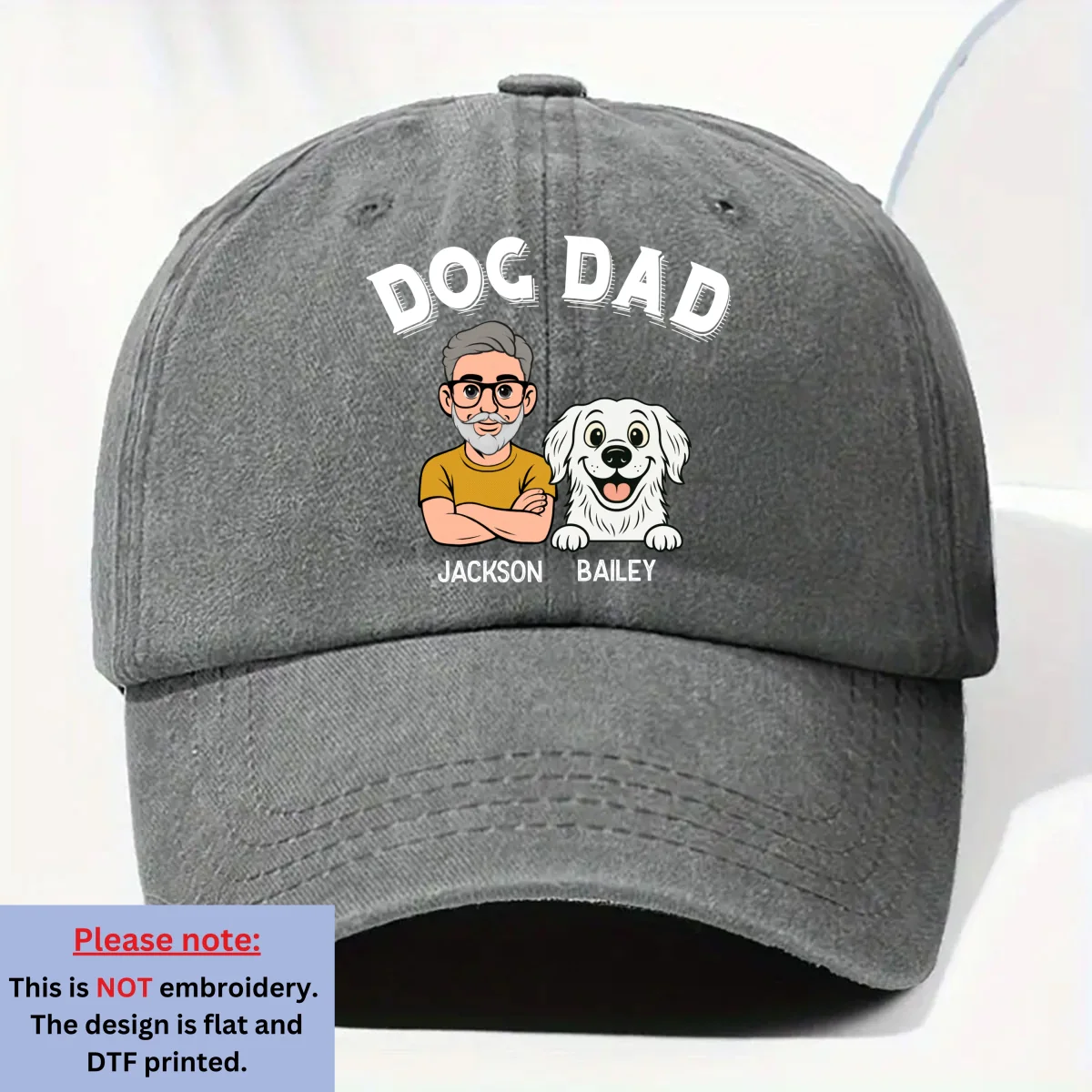 Being A Dog Dad Is The Best - Personalized Custom Vintage Washed Denim Cap - Image 7