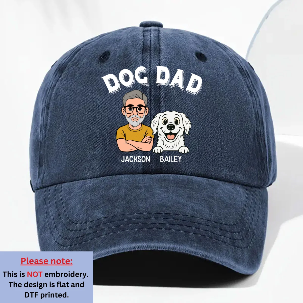 Being A Dog Dad Is The Best - Personalized Custom Vintage Washed Denim Cap - Image 8
