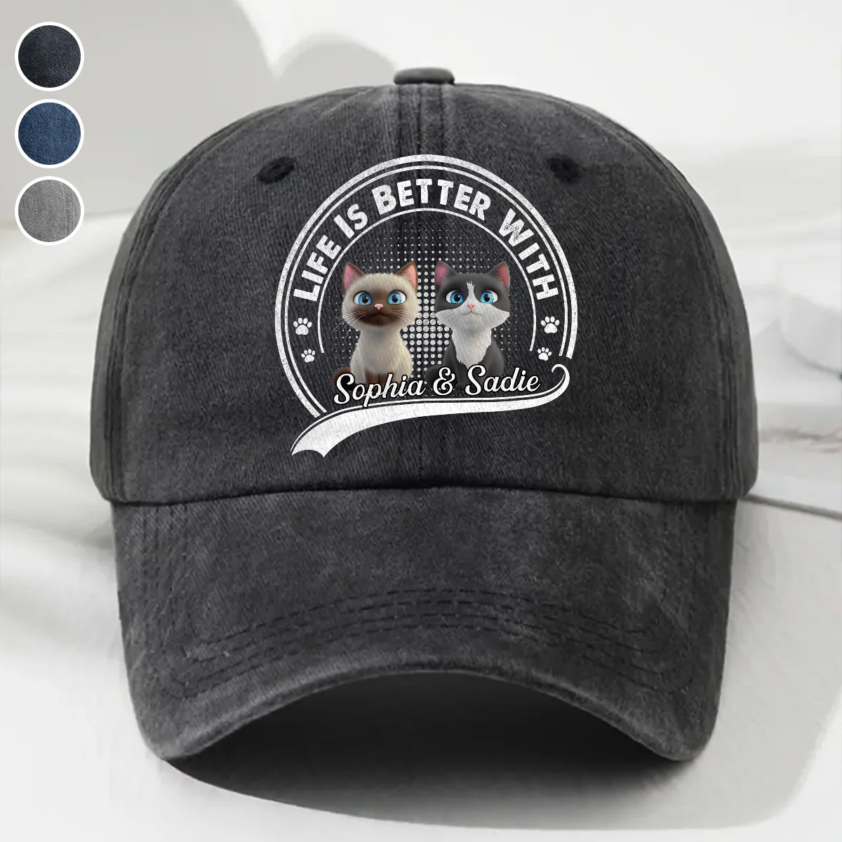 Belongs To Cats - Personalized Custom Vintage Washed Denim Cap