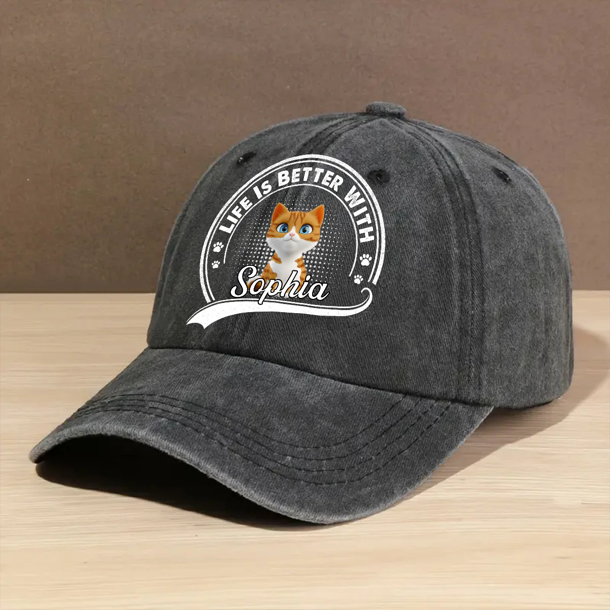 Belongs To Cats - Personalized Custom Vintage Washed Denim Cap - Image 2