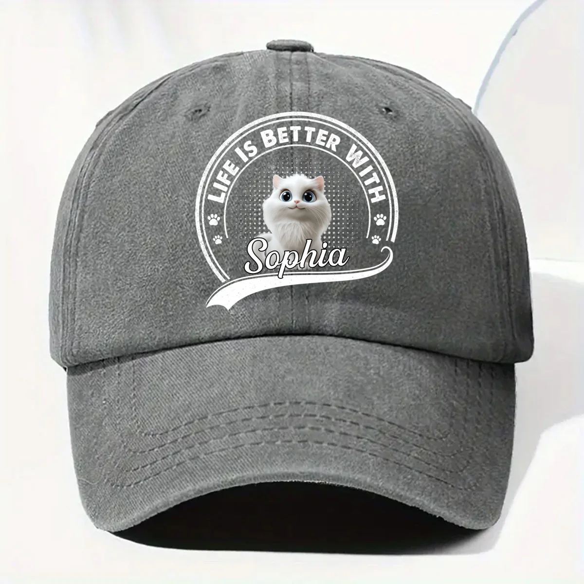 Belongs To Cats - Personalized Custom Vintage Washed Denim Cap - Image 8