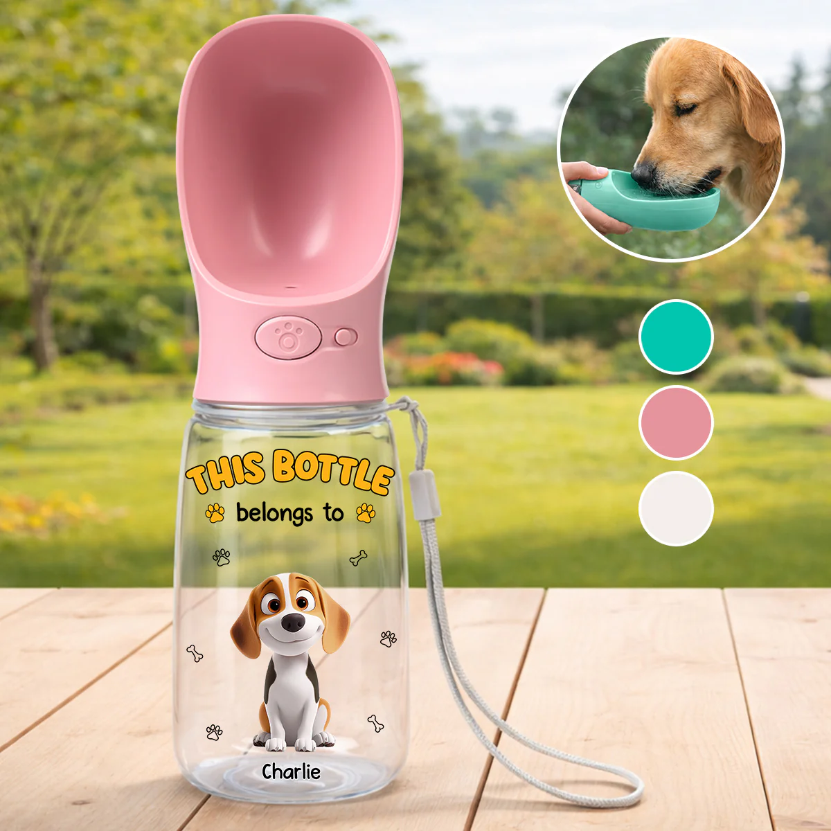 Belongs To - Personalized Custom Pet Water Bottle With Drinking Feeder