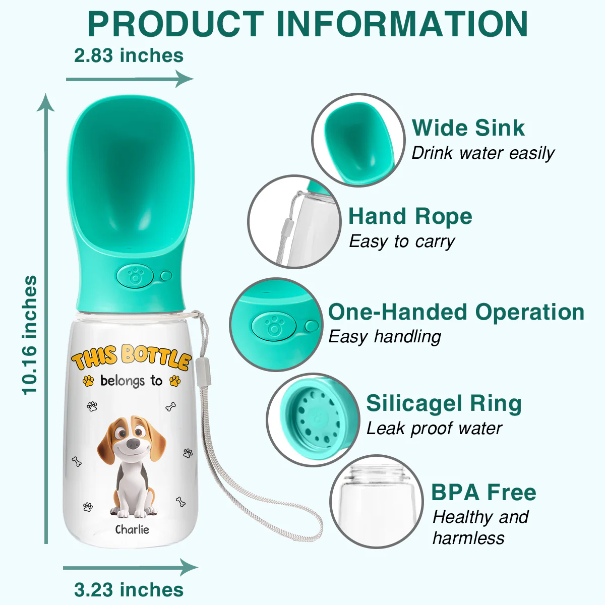 Belongs To - Personalized Custom Pet Water Bottle With Drinking Feeder - Image 5
