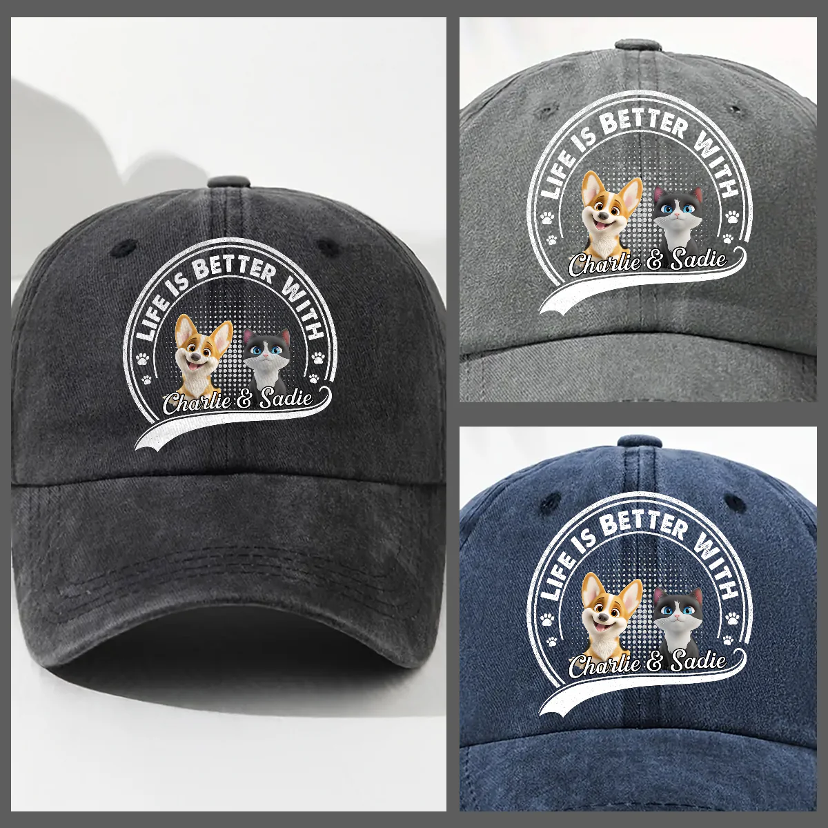 Belongs To Pets - Personalized Custom Vintage Washed Denim Cap - Image 4
