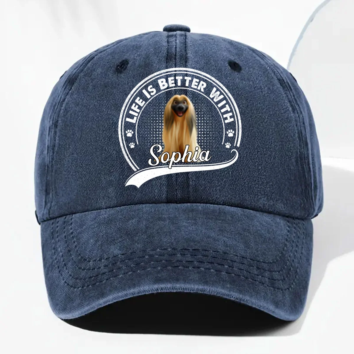 Belongs To Pets - Personalized Custom Vintage Washed Denim Cap - Image 8