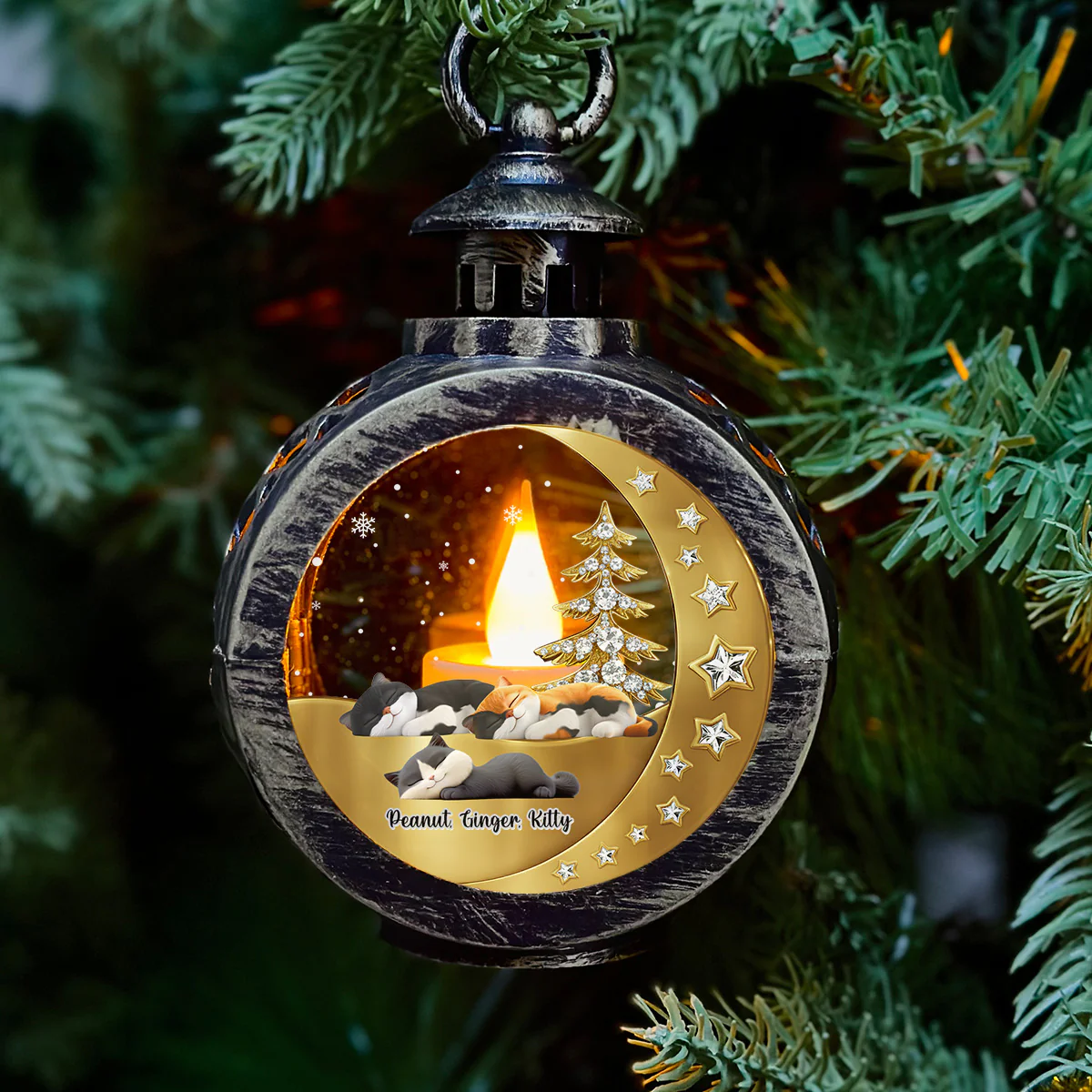 Beside Cats Colorful Version - Personalized Custom 3D Effect Christmas Lantern - Image 2