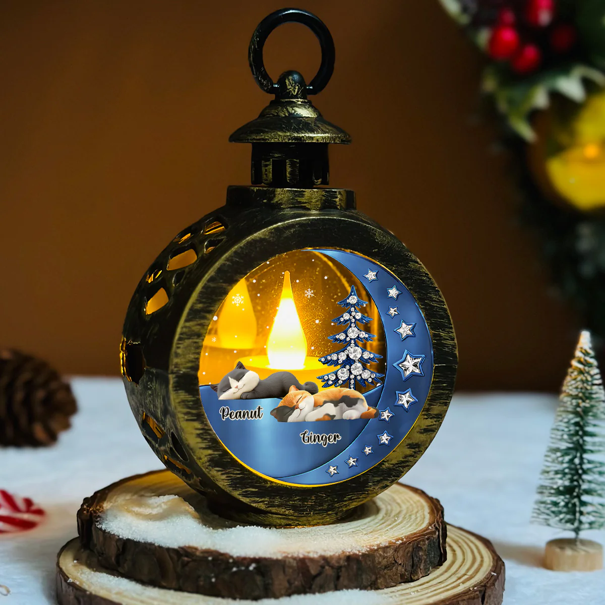 Beside Cats Colorful Version - Personalized Custom 3D Effect Christmas Lantern - Image 5