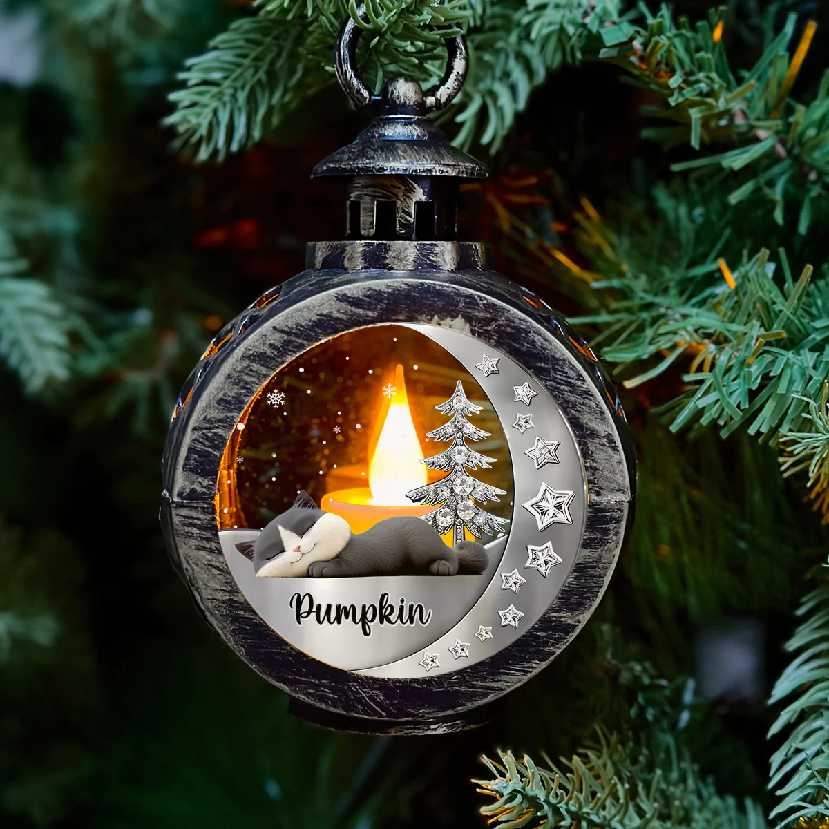 Beside My Cat - Personalized Custom 3D Effect Christmas Lantern - Image 2