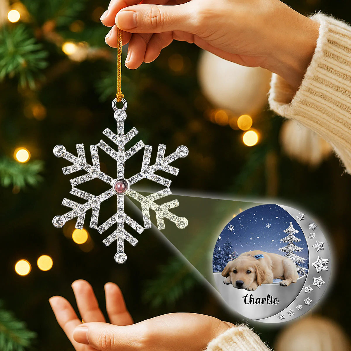 Beside You - Personalized Custom Photo Snowflake Projection Ornament - Image 2
