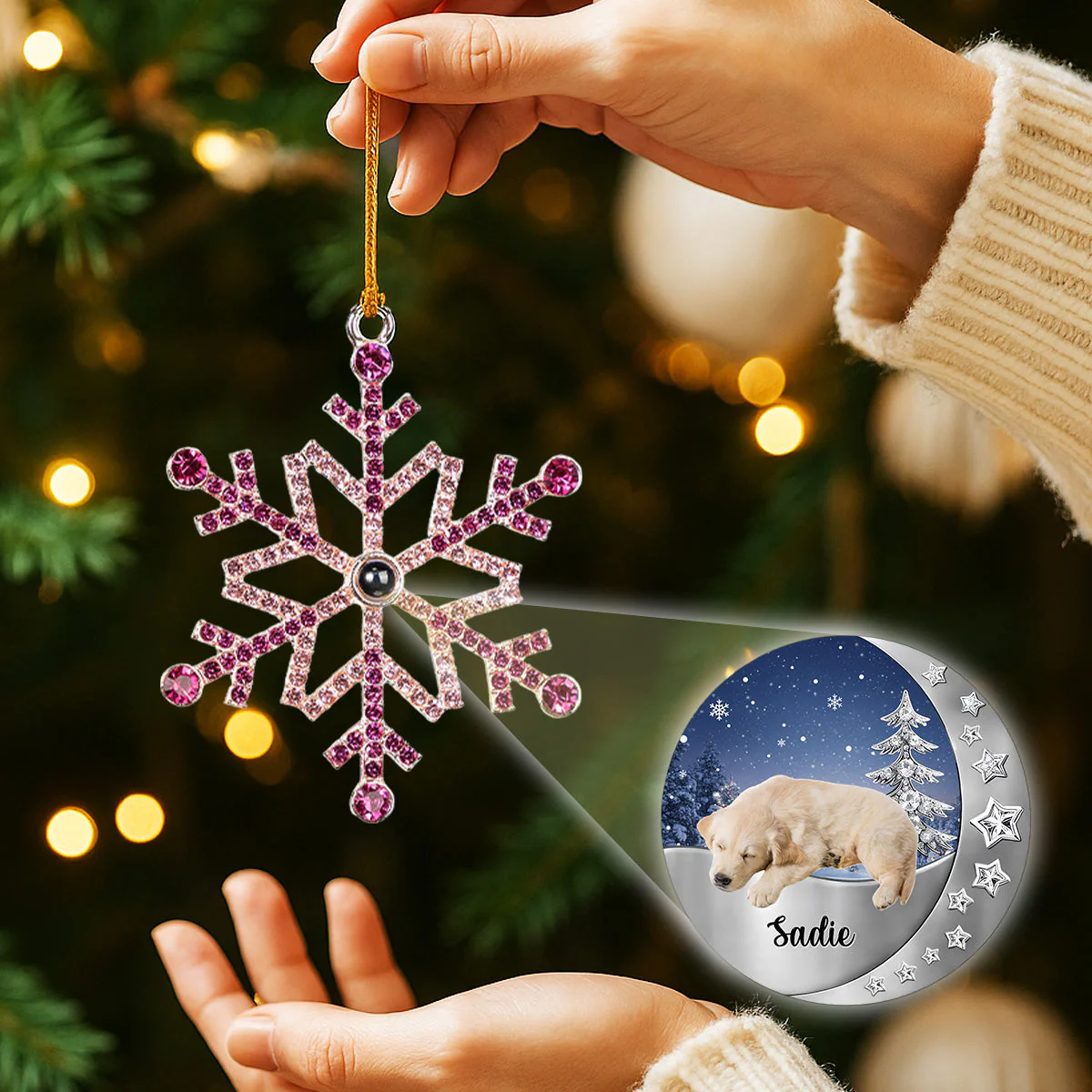 Beside You - Personalized Custom Photo Snowflake Projection Ornament - Image 4