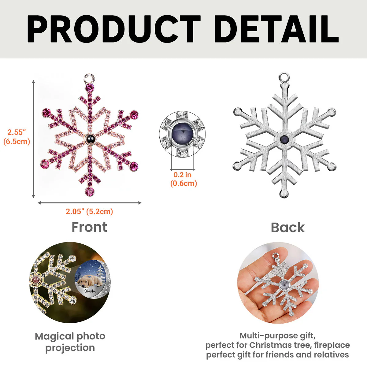 Beside You - Personalized Custom Photo Snowflake Projection Ornament - Image 7