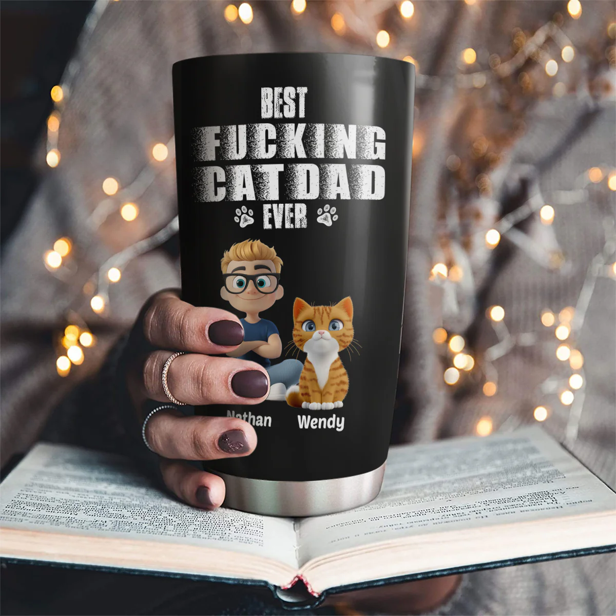 Best Dad Ever Cat Ver - Personalized Custom Tumbler - Image 2