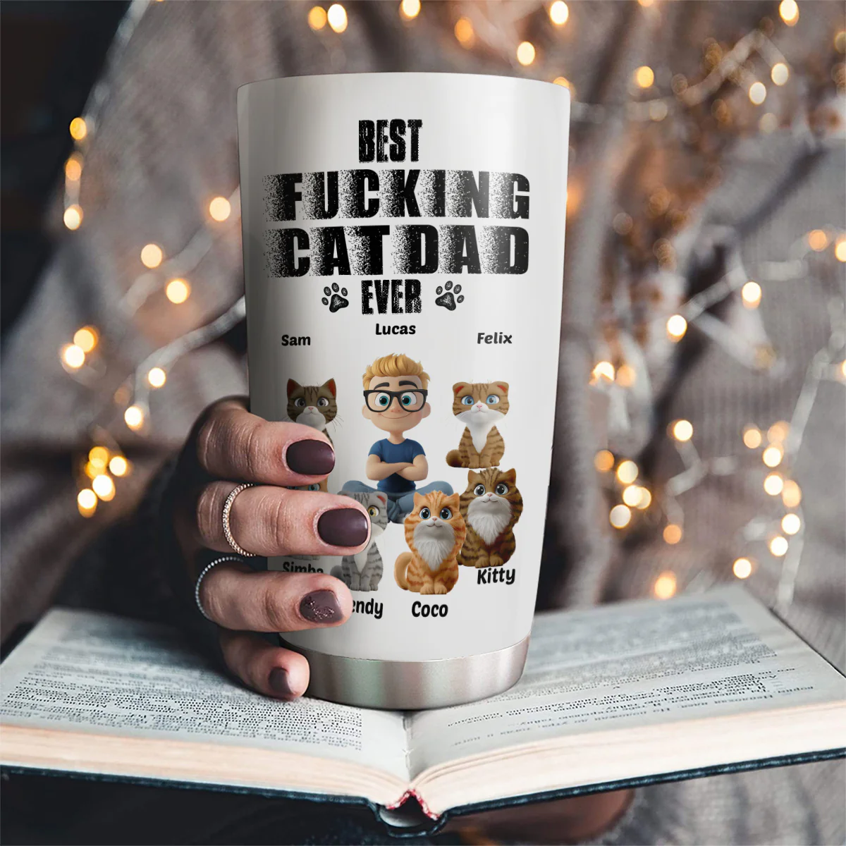 Best Dad Ever Cat Ver - Personalized Custom Tumbler - Image 4