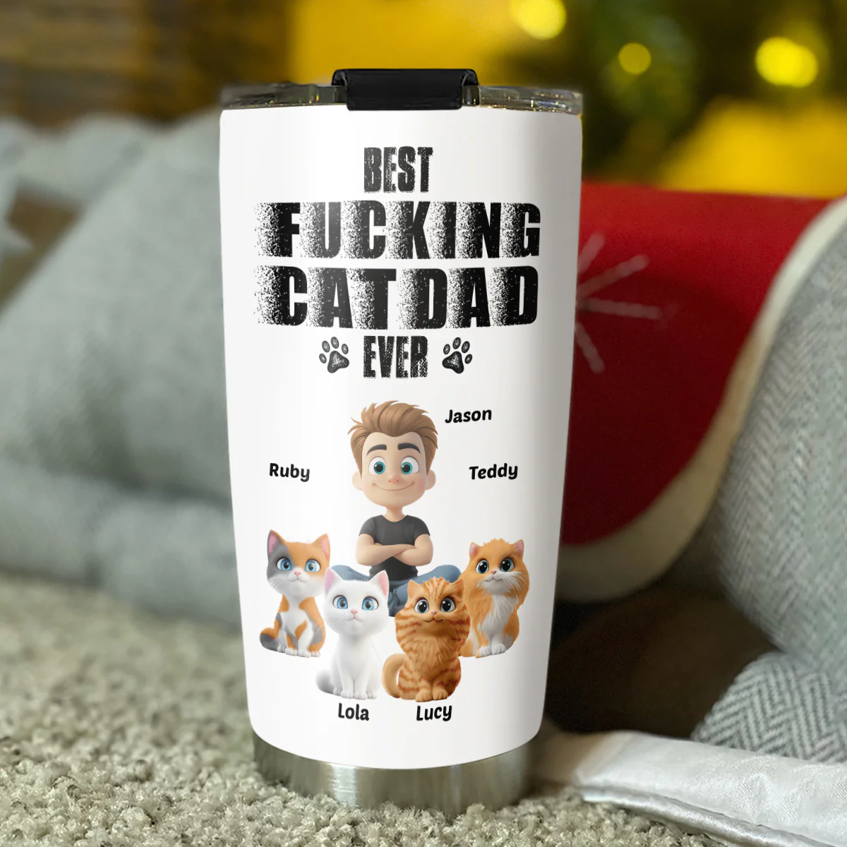 Best Dad Ever Cat Ver - Personalized Custom Tumbler - Image 5