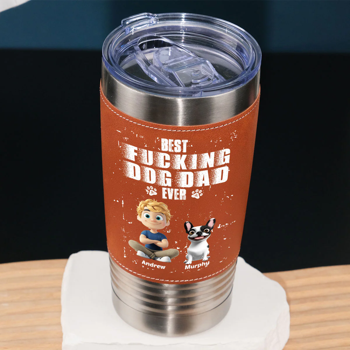 Best Dad Ever - Personalized Custom Leather Tumbler - Image 2
