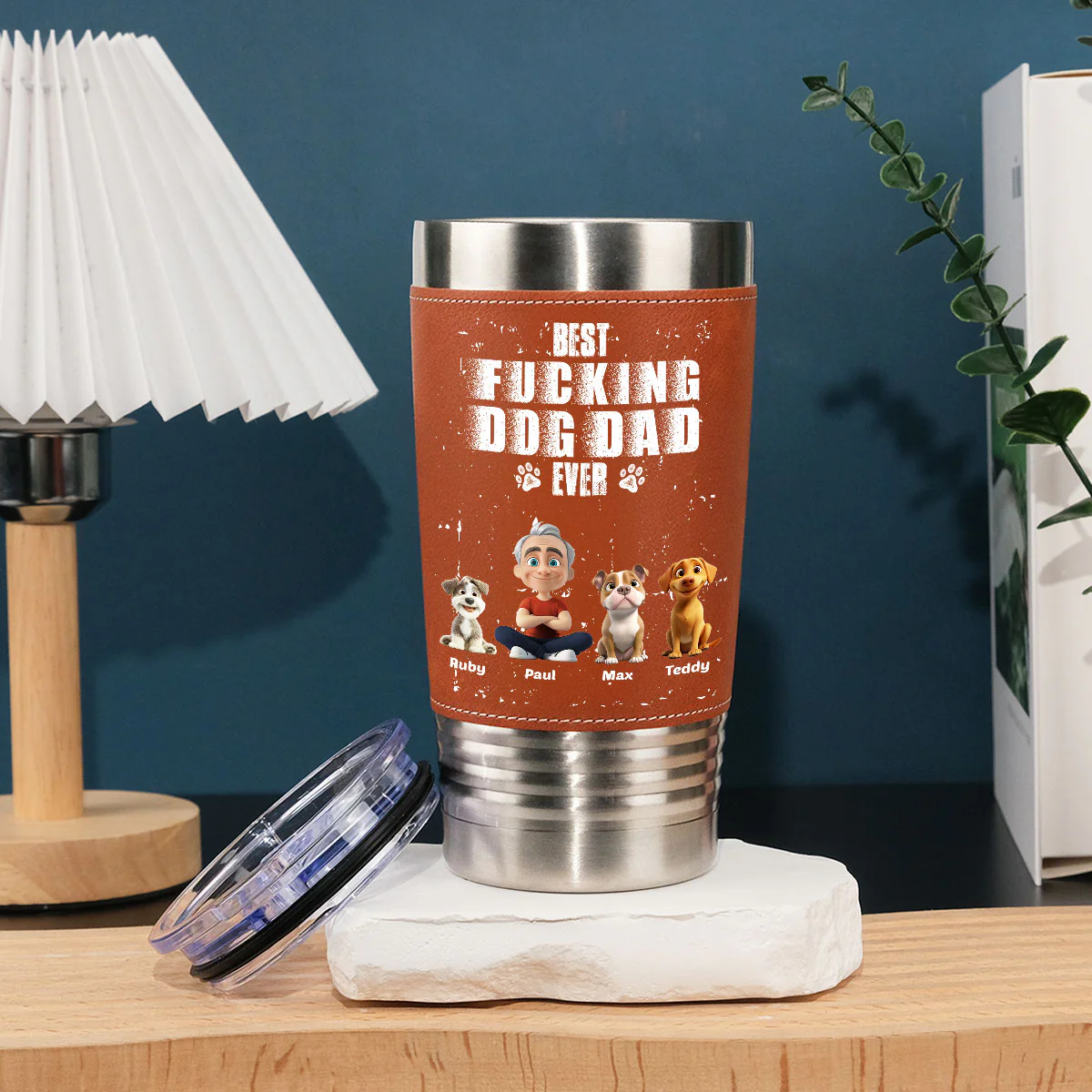 Best Dad Ever - Personalized Custom Leather Tumbler - Image 4