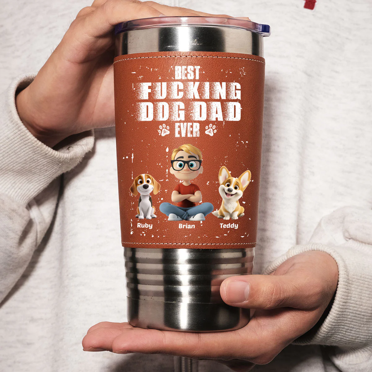 Best Dad Ever - Personalized Custom Leather Tumbler - Image 5