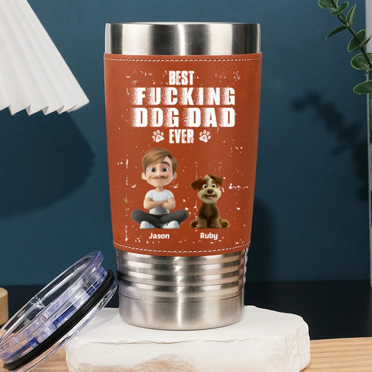Best Dad Ever - Personalized Custom Leather Tumbler - Image 7
