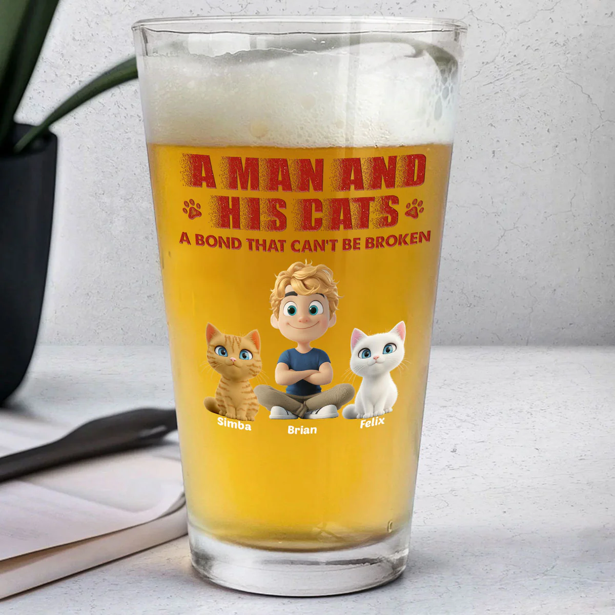 Best Dad To Cats - Personalized Custom Beer Glass - Image 2