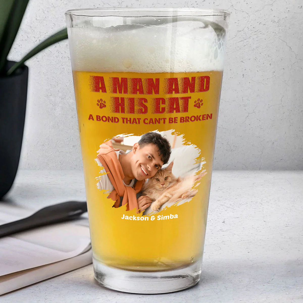Best Dad To Cats Photo - Personalized Custom Beer Glass - Image 2
