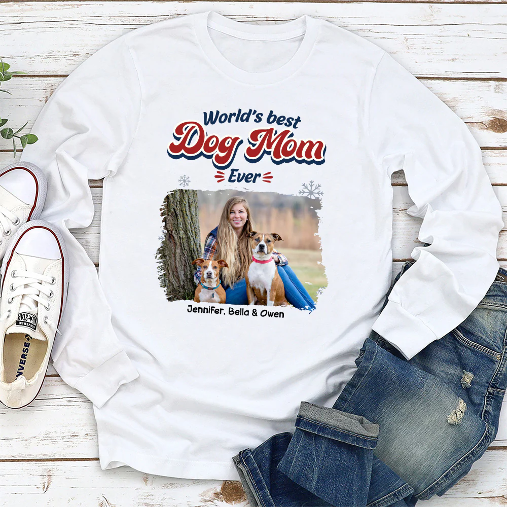 Best Dog Cartoon Christmas Photo - Personalized Custom Long Sleeve T-Shirt