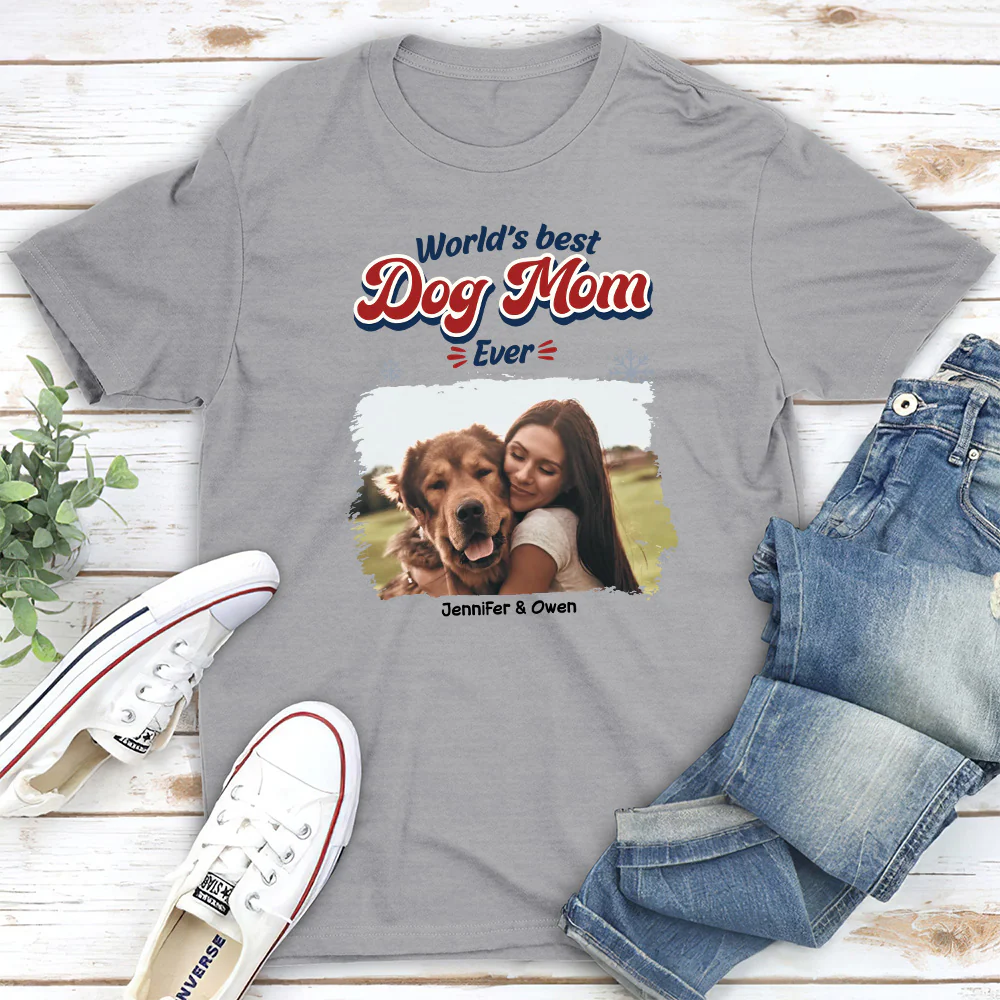 Best Dog Cartoon Christmas Photo - Personalized Custom Unisex T-Shirt - Image 2
